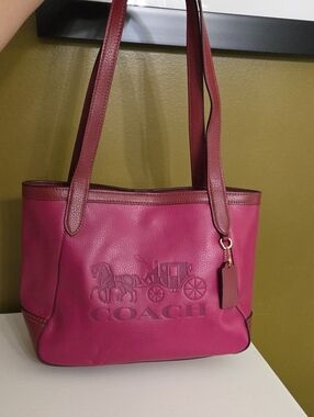 NWT Coach Magenta Leather Tote with Horse & Carriage Emboss